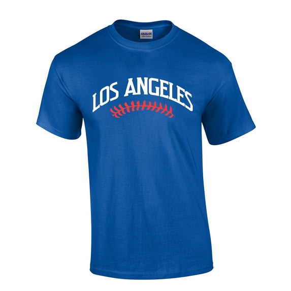 Mens Baseball Team Tshirt California Los Angeles Baseball Team Color Royal Blue and Red Laces Short Sleeve T-shirt Graphic Tee-Royal-medium