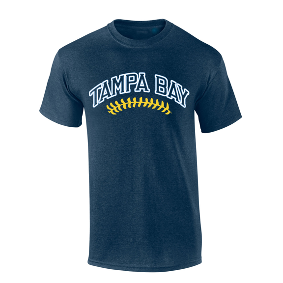 Mens Baseball Team Tshirt Florida Tampa Bay Baseball Team Color Navy Blue and Yellow Laces Short Sleeve T-shirt Graphic Tee-Navy-xxl