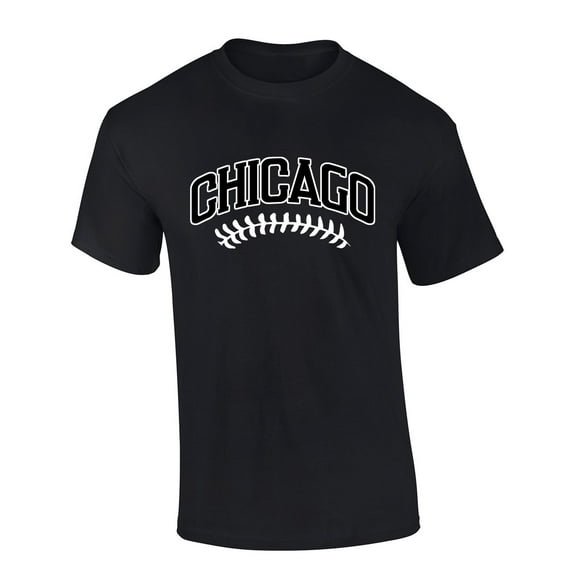 Mens Baseball Team Tshirt Illinois Chicago Baseball Team Color Blue and Red Laces Short Sleeve T-shirt Graphic Tee-Heather Royal-xl