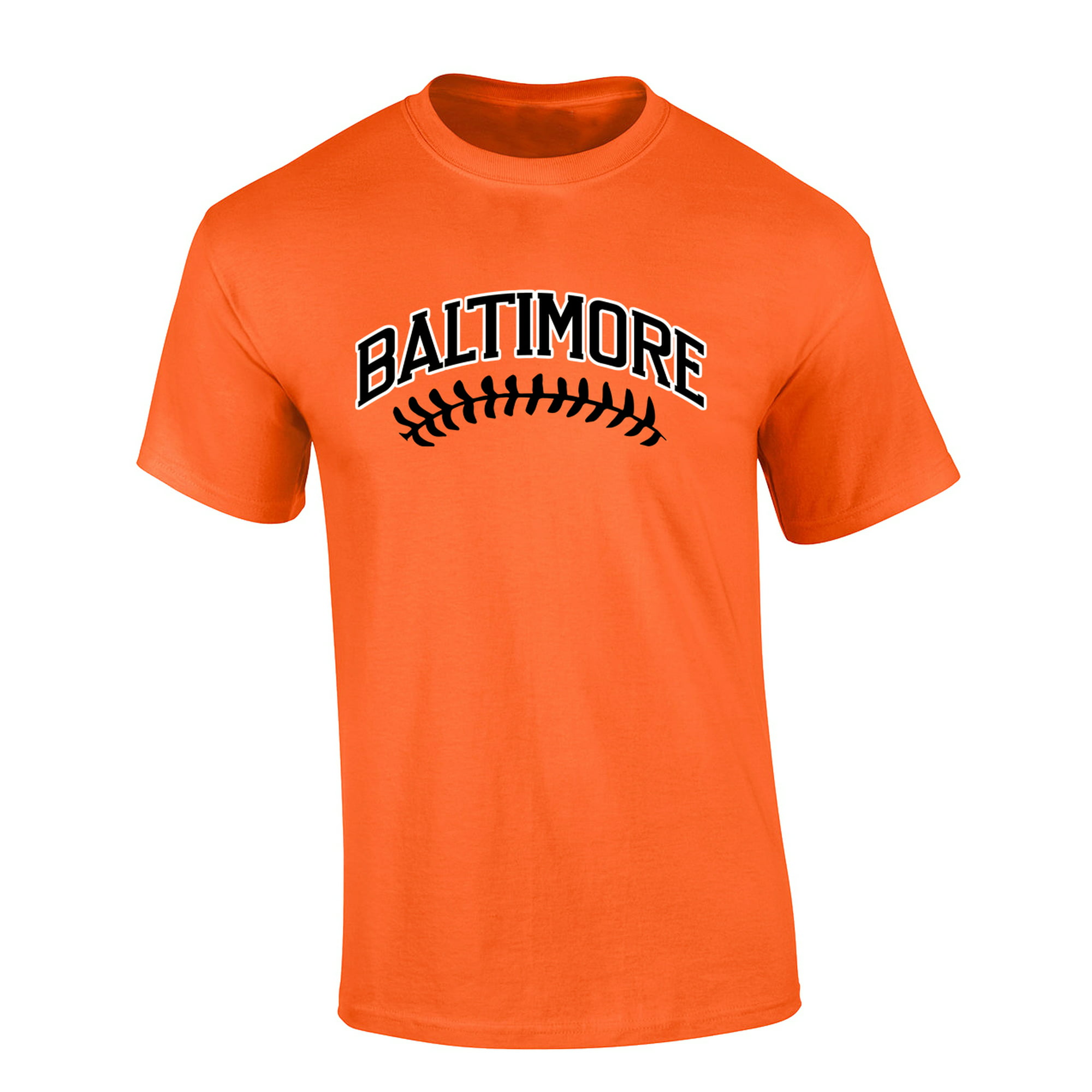 Trenz Shirt Company Mens Baseball Team Tshirt Maryland Baltimore Baseball Team Color Black and Orange Laces Short Sleeve T-Shirt Graphic Tee-Orange-Medium, Men's