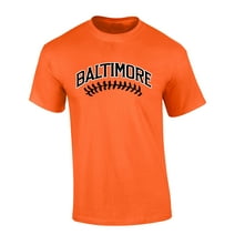 Mens Baseball Team Tshirt Maryland Baltimore Baseball Team Color Black and Orange Laces Short Sleeve T-shirt Graphic Tee-Orange-small