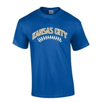 Mens Baseball Team Tshirt Missouri Kansas City Baseball Team Color Royal Blue and Gold Laces Short Sleeve T-shirt Graphic Tee-Royal-small