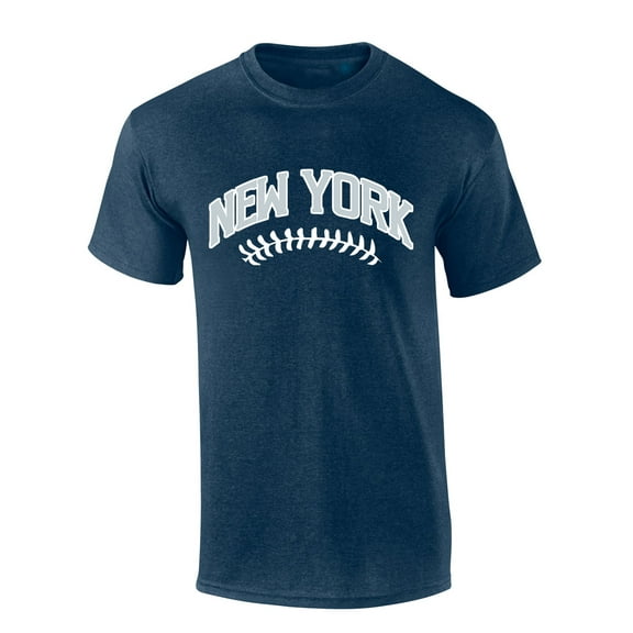 Mens Baseball Team Tshirt New York Baseball Team Color Navy Blue and Gray White Laces Short Sleeve T-shirt Graphic Tee-Heather Navy-xxxl