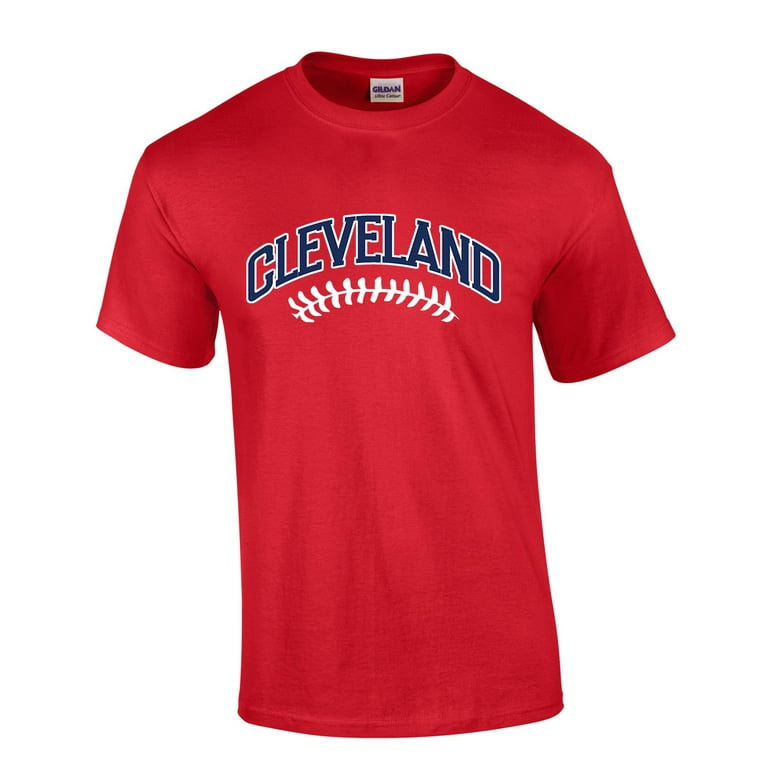 Mens Baseball Team Tshirt Ohio Cleveland Baseball Team Color Red and Navy Blue Laces Short Sleeve T shirt Graphic Tee Red 4xl