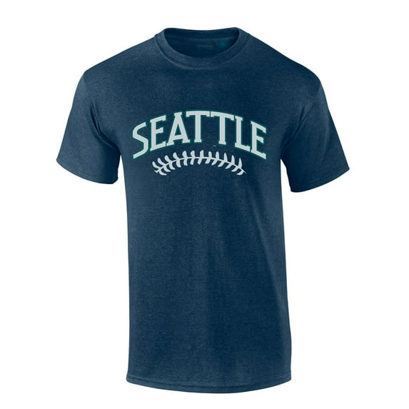 Mens Baseball Team Tshirt Washington Seattle Baseball Team Color Navy Blue and Marine Green Gray Laces Short Sleeve T-shirt Graphic Tee-Navy-6xl