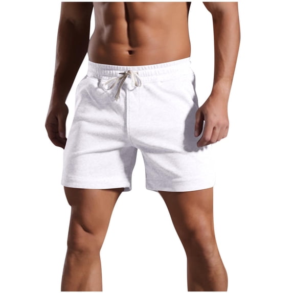Mens Basic Athletic Shorts 5"/6" Inseam Summer Cotton Moisture Wicking Sweat Shorts Elastic Waist Drawstring Casual Daily Workout Running & Home Athleisure