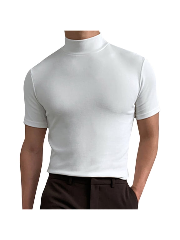 Mens Basic Mock Turtleneck Short Sleeve Solid Casual T-Shirt Pullover Tops Slim Fit Undershirt
