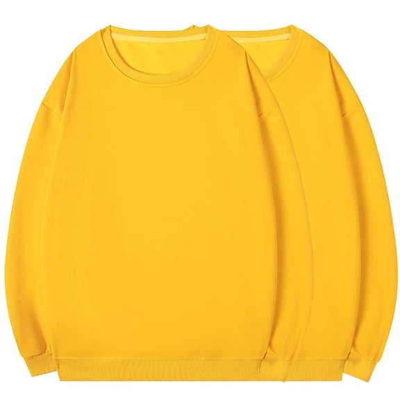 Mens Basic Sweatshirts 2 Pcs Long Sleeve Cotton Sweatshirt Crew Neck Pullover Comfortable Casual Sweat Shirts for Men Yellow, S