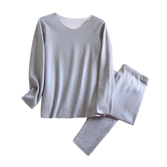 Mens Basic Thermal Pajama Set 2 Piece Winter Fall Long Sleeve V-Neck Loose Loungewear Sleepwear & Matching Pants