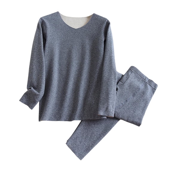 Mens Basic Thermal Pajama Set 2 Piece Winter Fall Long Sleeve V-Neck Loose Loungewear Sleepwear & Matching Pants