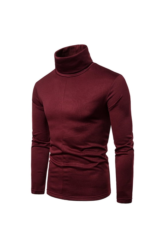 Mens Basic Turtleneck Solid Casual Knitted T-Shirt Pullover Tops Ski Cycling Hunting Compression Base Layer Sweater