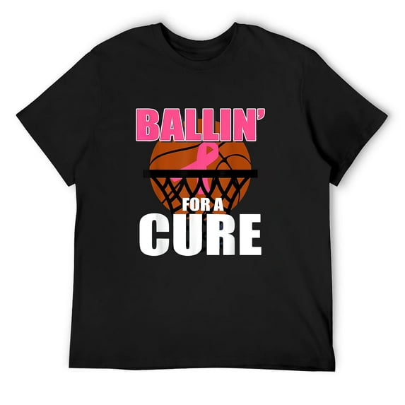 Mens Basketball Breast Cancer Awareness Month Pink Ribbon T-Shirt Black 2X-Large