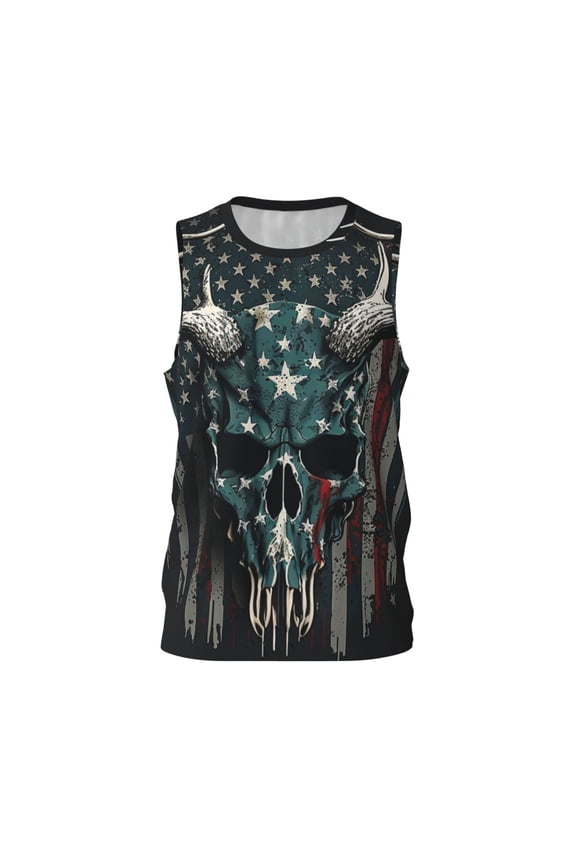 Mens Basketball Jersey Hip-Hop Sreetwear Sports Team Tops, American Flag Camouflage Deer Skull Camo