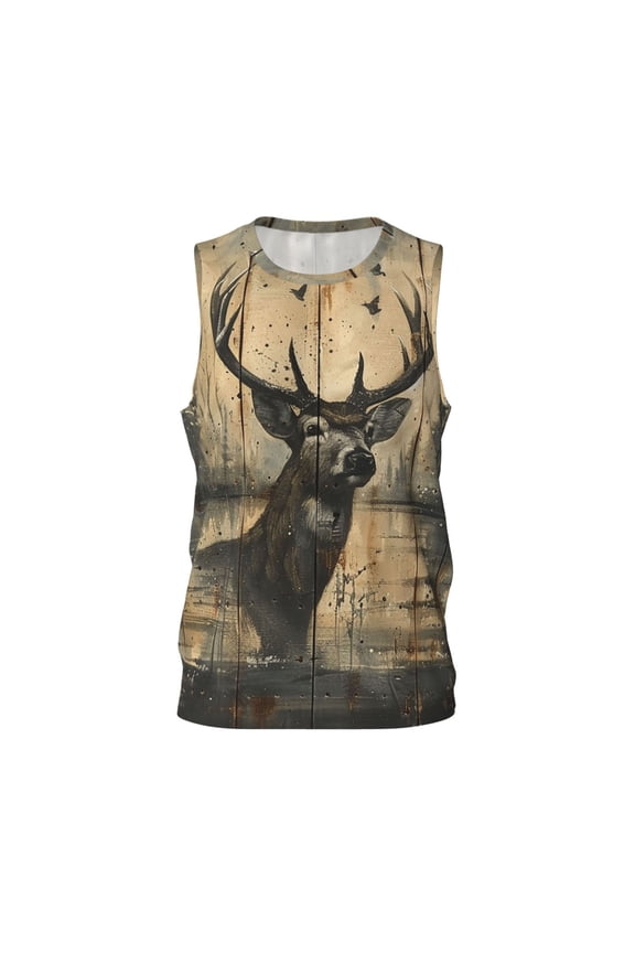 Mens Basketball Jersey Hip-Hop Sreetwear Sports Team Tops, Deer Vintage Camo Art Black