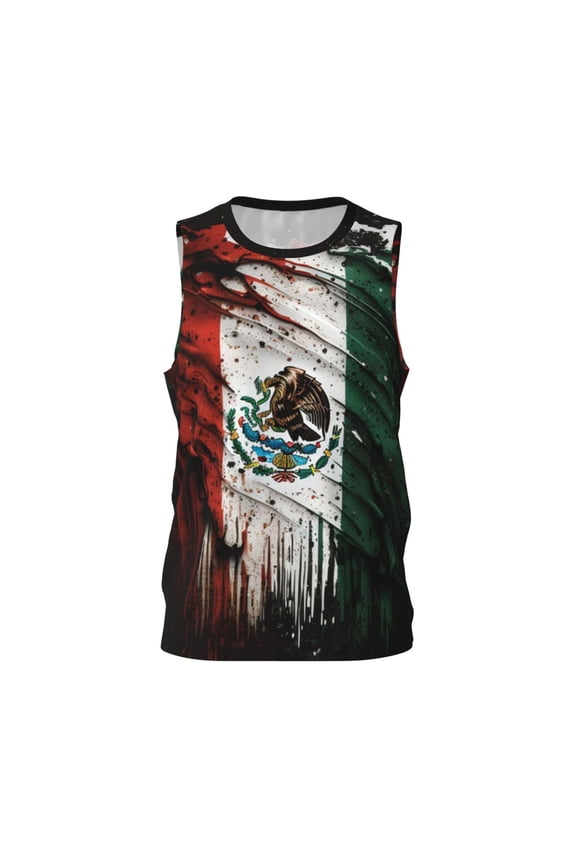 Mens Basketball Jersey Hip-Hop Sreetwear Sports Team Tops, Mexican Flag Cool Vintage