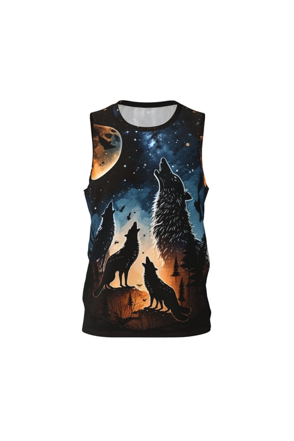 Mens Basketball Jersey Hip-Hop Sreetwear Sports Team Tops, Wolf Howling Wolves Moon Night Stars