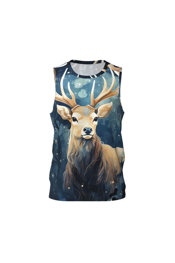 Mens Basketball Jersey Sports Shirts Fashion Hip-Hop Tank Tops, Antler Whitetail Deer Hunting Art