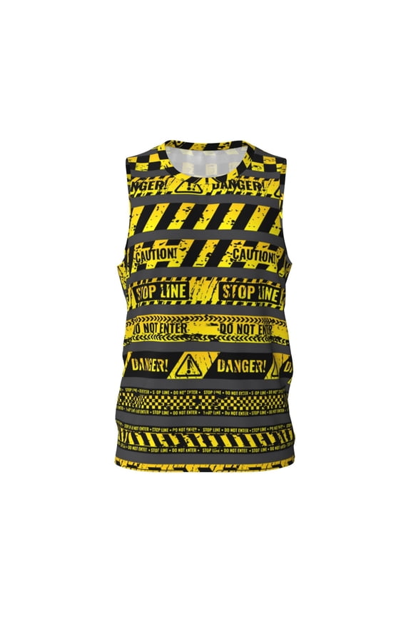 Mens Basketball Jersey Sports Shirts Fashion Hip-Hop Tank Tops, Danger Caution Warning Police Stripe