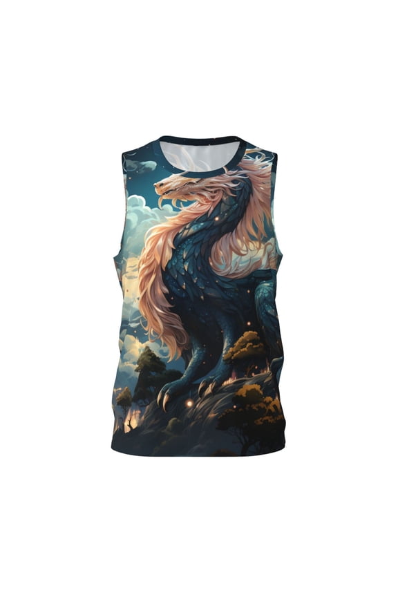 Mens Basketball Jersey Sports Shirts Fashion Hip-Hop Tank Tops, Dragon Sky Cool Art