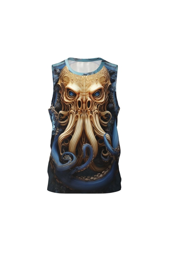 Mens Basketball Jersey Sports Shirts Fashion Hip-Hop Tank Tops, Octopus Kraken Monster Art Vintage