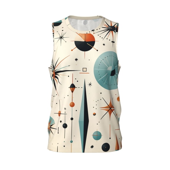 Mens Basketball Jersey Sports Shirts Fashion Hip-Hop Tank Tops, Star Retro Mid Century Vintage Atomic Art