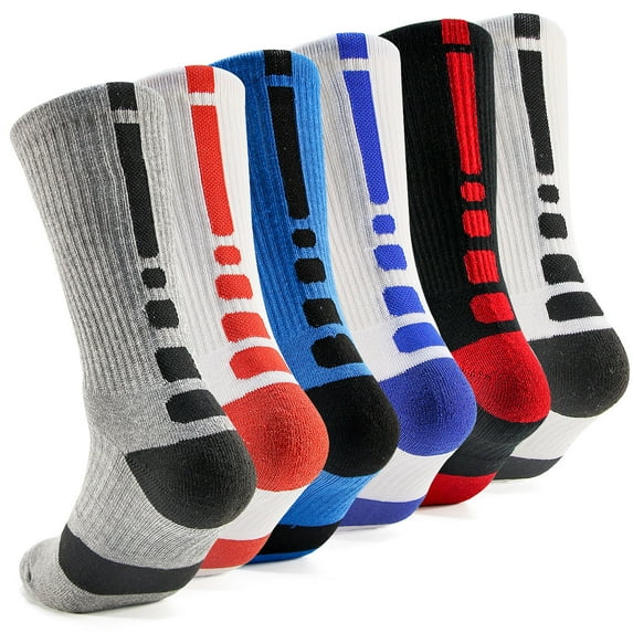 Mens Basketball Socks Elite Athletic Crew Socks for Women Youth Boys Colorful 6 Pairs