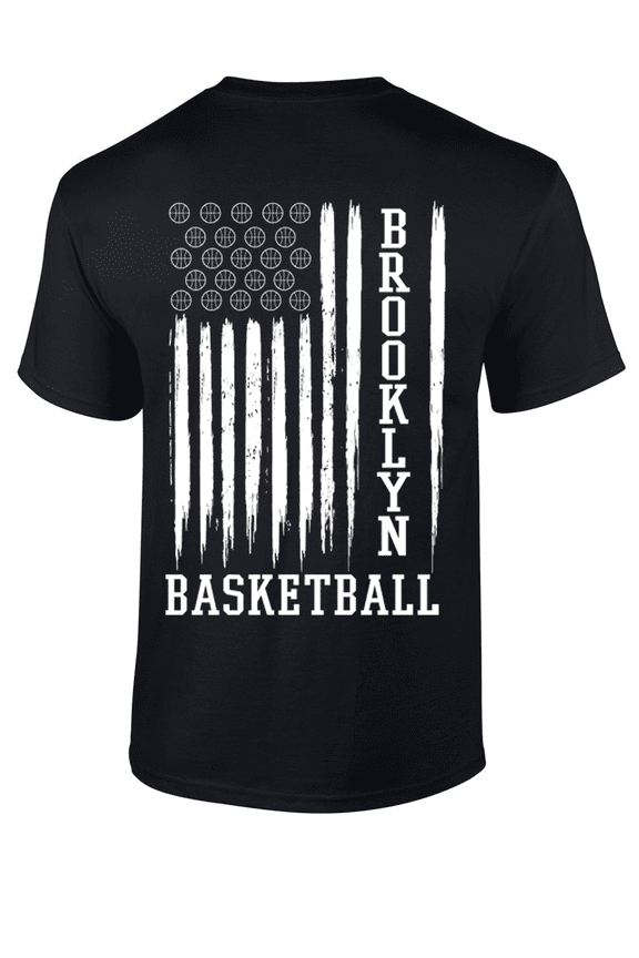 Mens Basketball Tshirt Brooklyn Basketball Flag Team Color Short Sleeve T-shirt-Black-medium