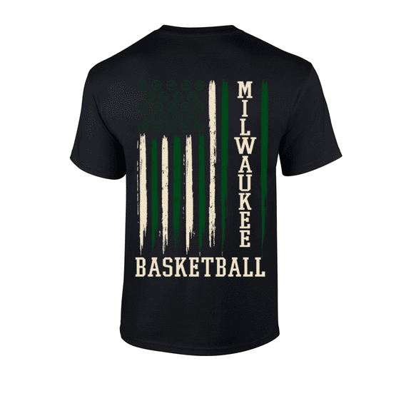 Mens Basketball Tshirt MIlwaukee Basketball Flag Team Color Short Sleeve T-shirt-Black-xl