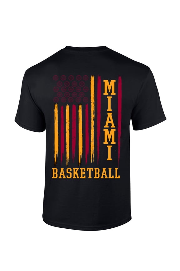 Mens Basketball Tshirt Miami Basketball Flag Team Color Short Sleeve T-shirt-Black-xl