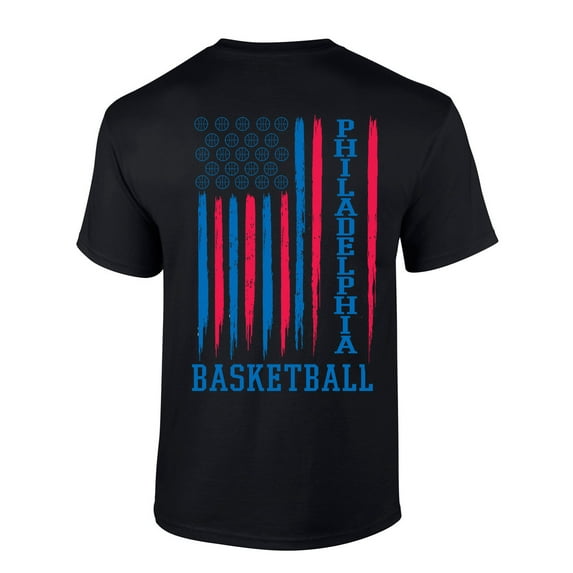 Mens Basketball Tshirt Philadelphia Basketball Flag Team Color Short Sleeve T-shirt-Black-4xl