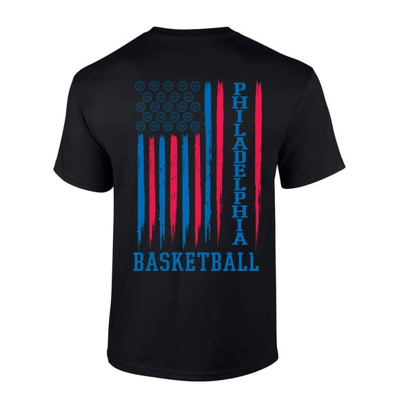 Mens Basketball Tshirt Philadelphia Basketball Flag Team Color Short Sleeve T-shirt-Black-medium