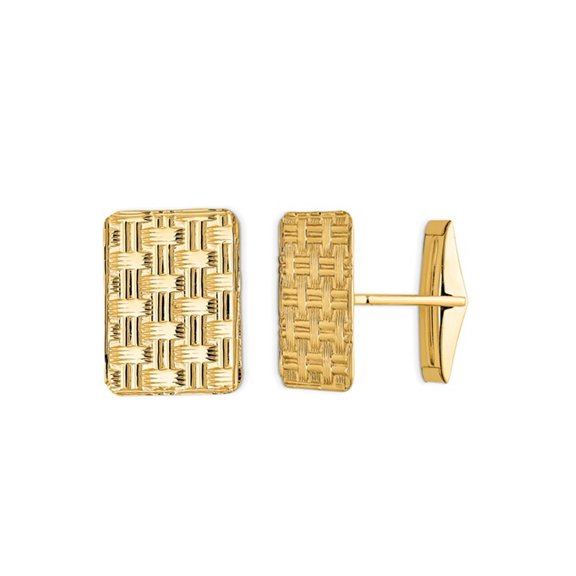 Gem & Harmony Mens Basketweave Textured Cuff-Links in 14K Yellow Gold for Men