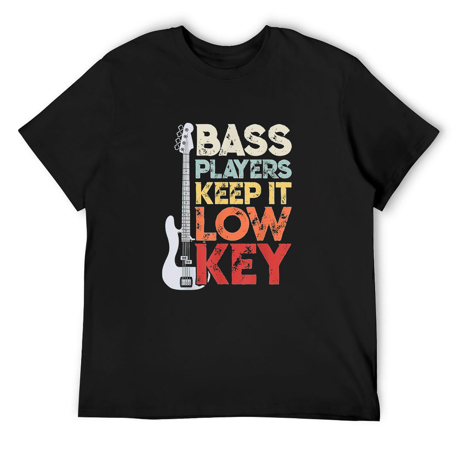Mens Bass Players Keep It Low Key Funny Musician TShirt Black Large