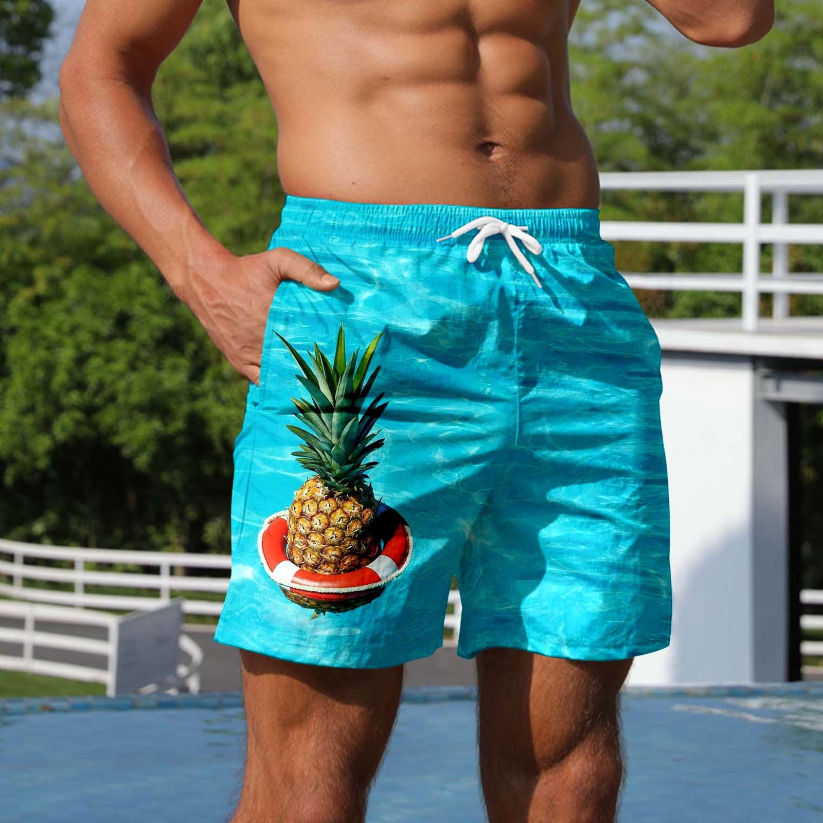 Mens Bathing Suit 5 Inch Inseam Striped Suit Swimming Beach Teen Trunks