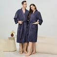 thumbnail image 1 of Mens Bathrobe Cotton Kimono Light Robe Plush Soft Thermal Velvet Long Towel Robe Drawstring Adjustable Relaxed Fit Nightgown with Pockets, 1 of 7