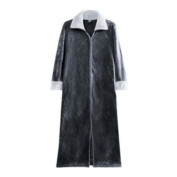 Mens Bathrobe Flannel Loose Zippered Thick Plus Size Solid Color Mens Pjs Sets,Dark Gray,L
