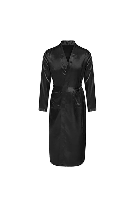 Mens Bathrobe Men's Solid Long Towl Robe Long Sleeved Fall Smooth Cardigan Gown Bathrobe Mens Bath Robe Black XXL