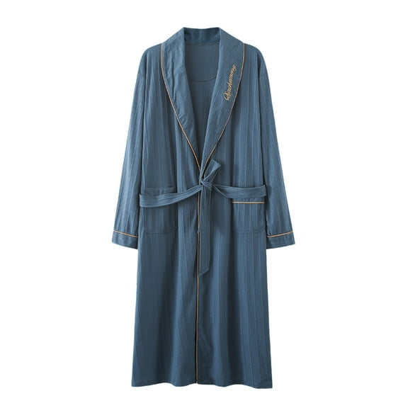 Mens Bathrobe Mens Pajamas Robes Sets Vertical Stripes Sets Soft Comfy Casual Loungewear Mens Robe Navy XL