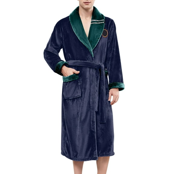 Mens Bathrobe Mens Thick Wool Long Towl Robe Matching Color Bathrobe Home Men Robe Green L