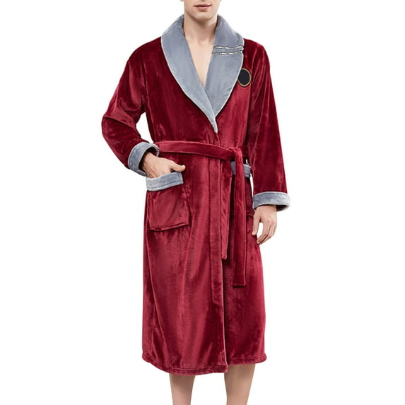 Mens Bathrobe Mens Thick Wool Long Towl Robe Matching Color Bathrobe Home Men Robe Grey XL