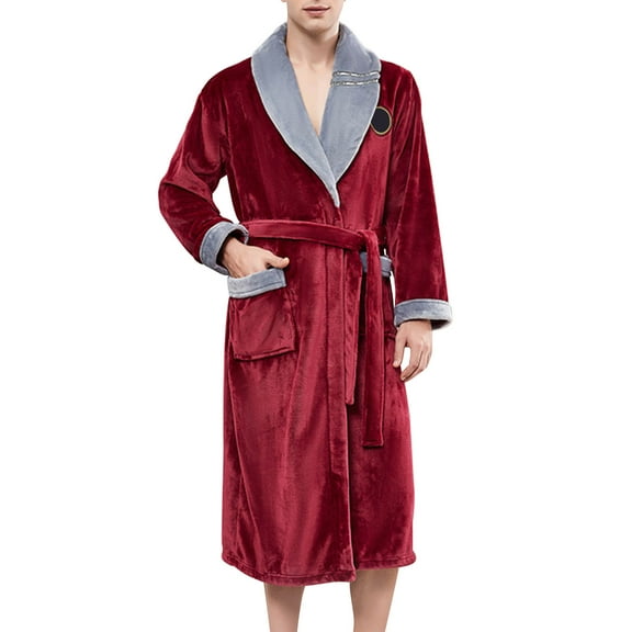 Mens Bathrobe Mens Thick Wool Long Towl Robe Matching Color Bathrobe Home Mens Robe Grey XXXL