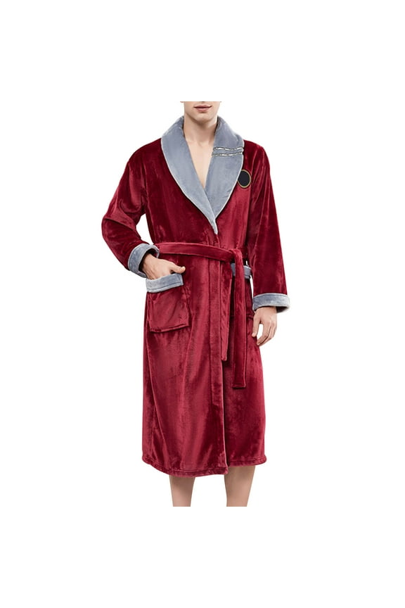 Mens Bathrobe Mens Thick Wool Long Towl Robe Matching Color Bathrobe Home Mens Robe Grey XXXL