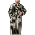 thumbnail image 1 of Mens Bathrobe Thickened Long Coral Velvet Long Sleeve Stripe Sleepwear,Black,L, 1 of 3