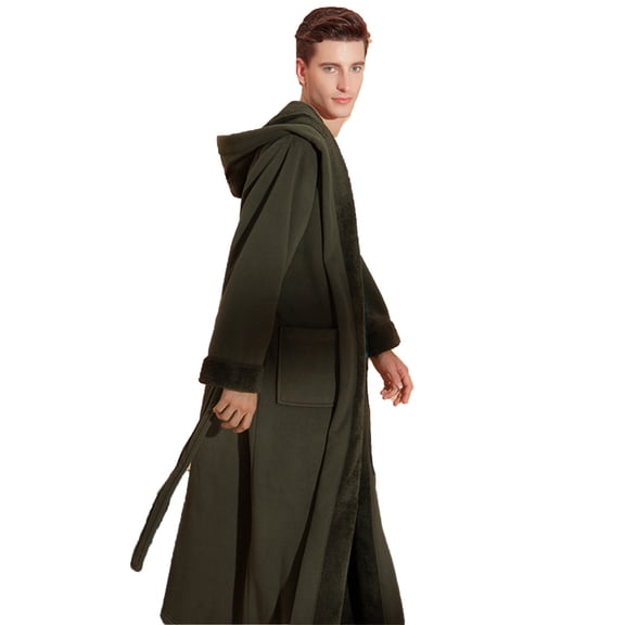 Mens Bathrobes, Bathrobes For Men Hooded Winter Soft Fleece Dressing Gown Couples Unisex Thick Warm Nightgowns Sleepwear, Long Robes For Women Luxury Bath Robe Pajamas