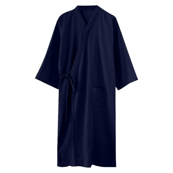 Mens Bathrobes Japanese Kimono Nightdress Bathrobe Yukata Pyjamas Sauna Gown Robe Plain Sleepwear Mens Robes Navy M