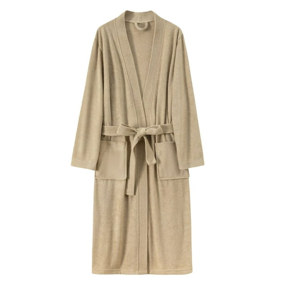 Mens Bathrobes Men's Robes Cloth Kimono Bath Robe Kimono Spa Robe Long Loungewear With Pockets Mens Robes Khaki M