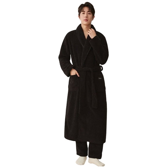 Mens Bathrobes Shawl Collar Soft Robe Spa Robe,Winter Warm Sleepwear Extra-long Bathrobe with Belt Design,for Home, Holiday