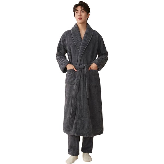 Mens Bathrobes Shawl Collar Soft Robe Spa Robe,Winter Warm Sleepwear Extra-long Bathrobe with Belt Design,for Home, Holiday