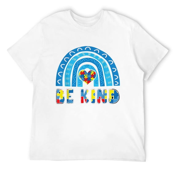 Mens Be Kind Autism Awareness Acceptance Rainbow Puzzle kindness T-Shirt White Medium