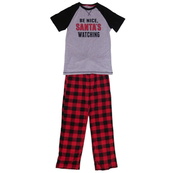 Mens Be Nice Santa's Watching T-Shirt & Fleece Pants Christmas Pajama Set S